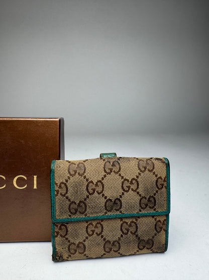 Vintage Gucci Monogram Jackie Wallet Brown Turquoise