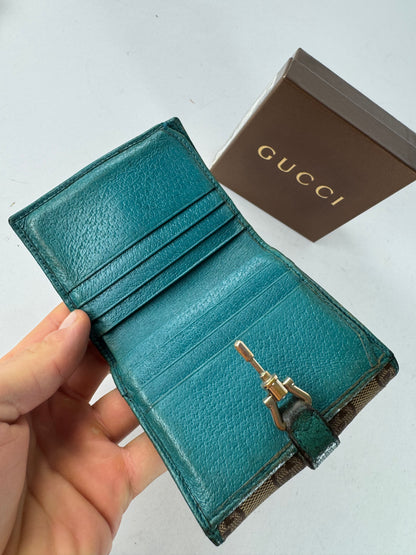 Vintage Gucci Monogram Jackie Wallet Brown Turquoise