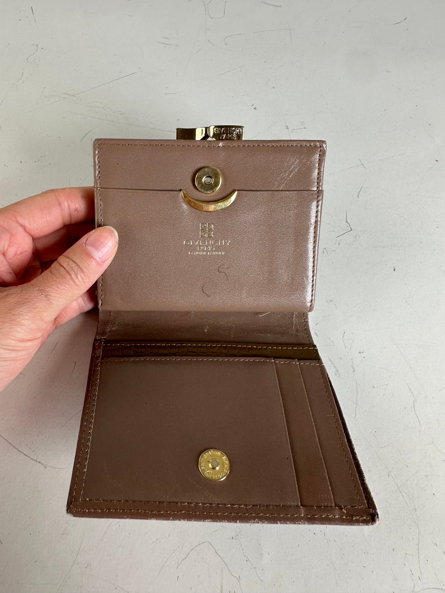 Vintage Givenchy Logo Embossed Leather Wallet Brown Gold