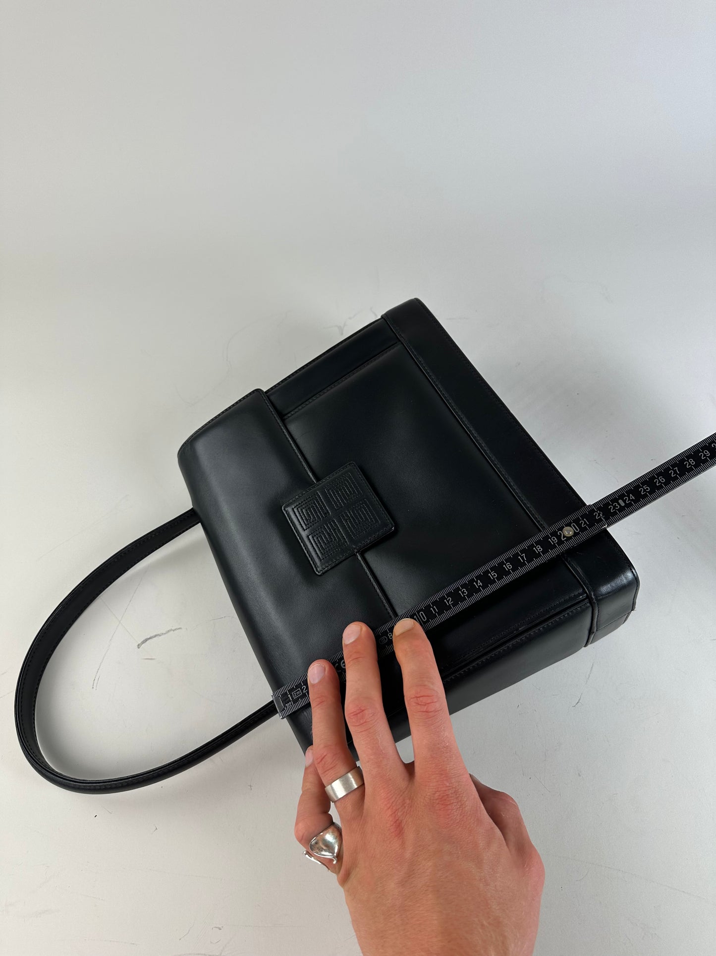 Vintage Givenchy Smooth Leather Handbag Black Silver
