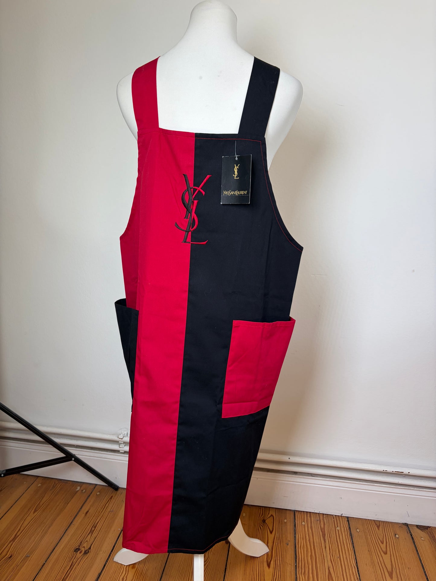 Vintage Yves Saint Laurent Cotton Canvas Apron Red Black L