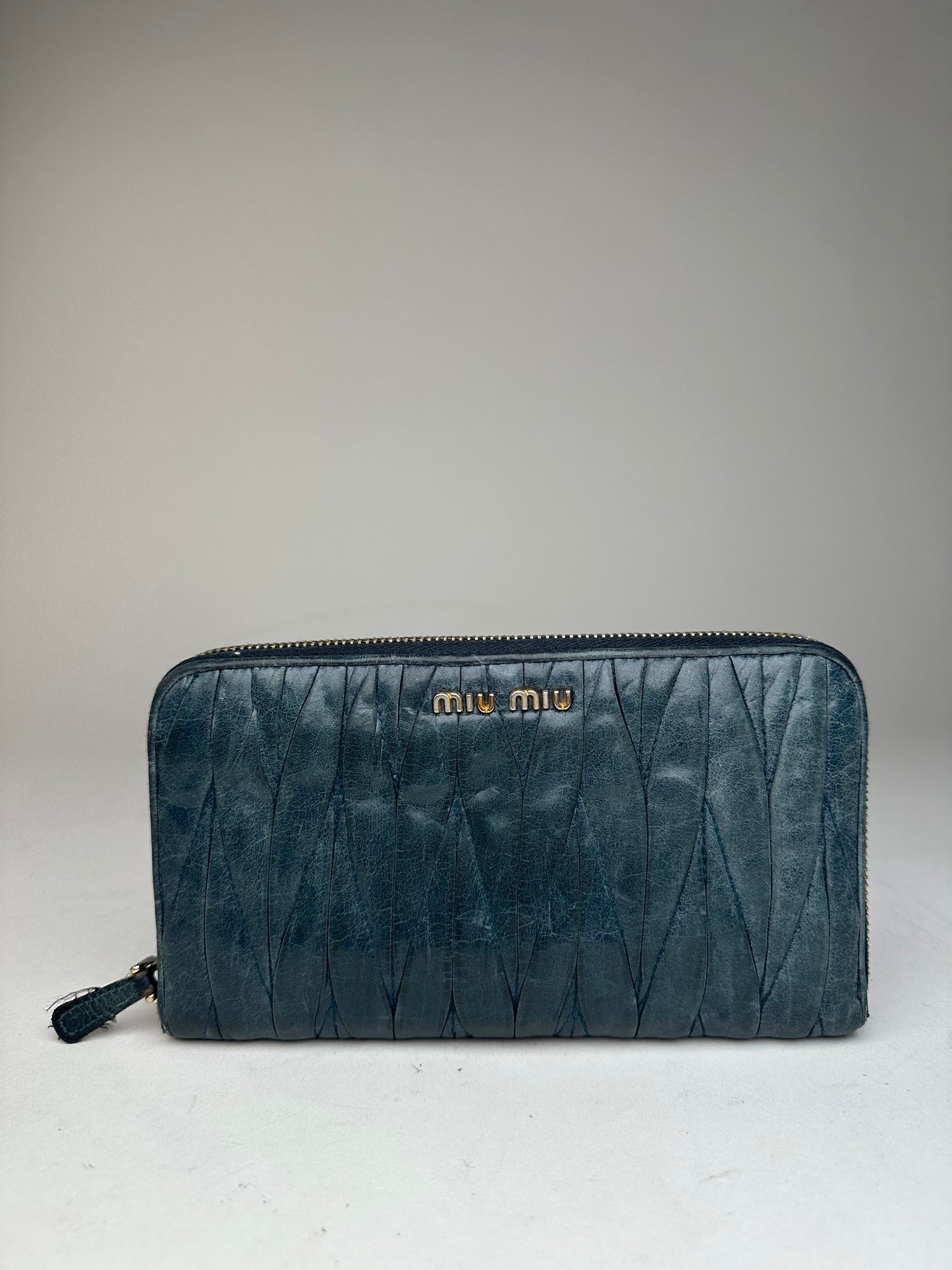 Vintage Miu Miu Leather Zippy Wallet Blue