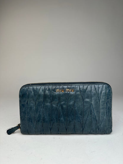 Vintage Miu Miu Leather Zippy Wallet Blue