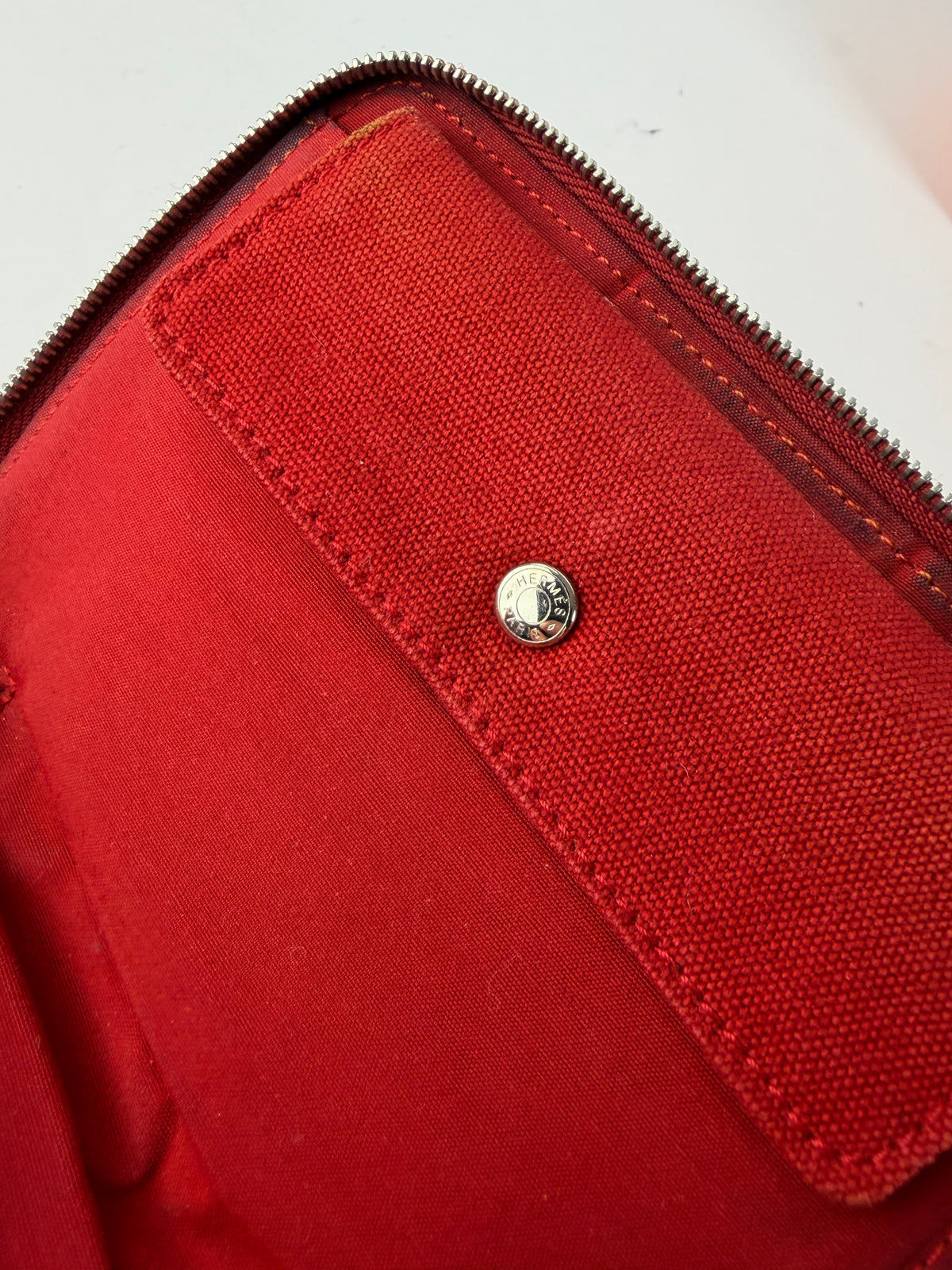 Vintage Hermès Canvas Zip Wallet Red Silver