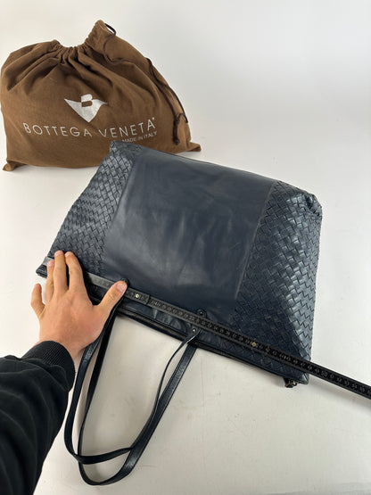 Vintage Bottega Veneta Intrecciato Nappa Leather Shoulder Tote Navy