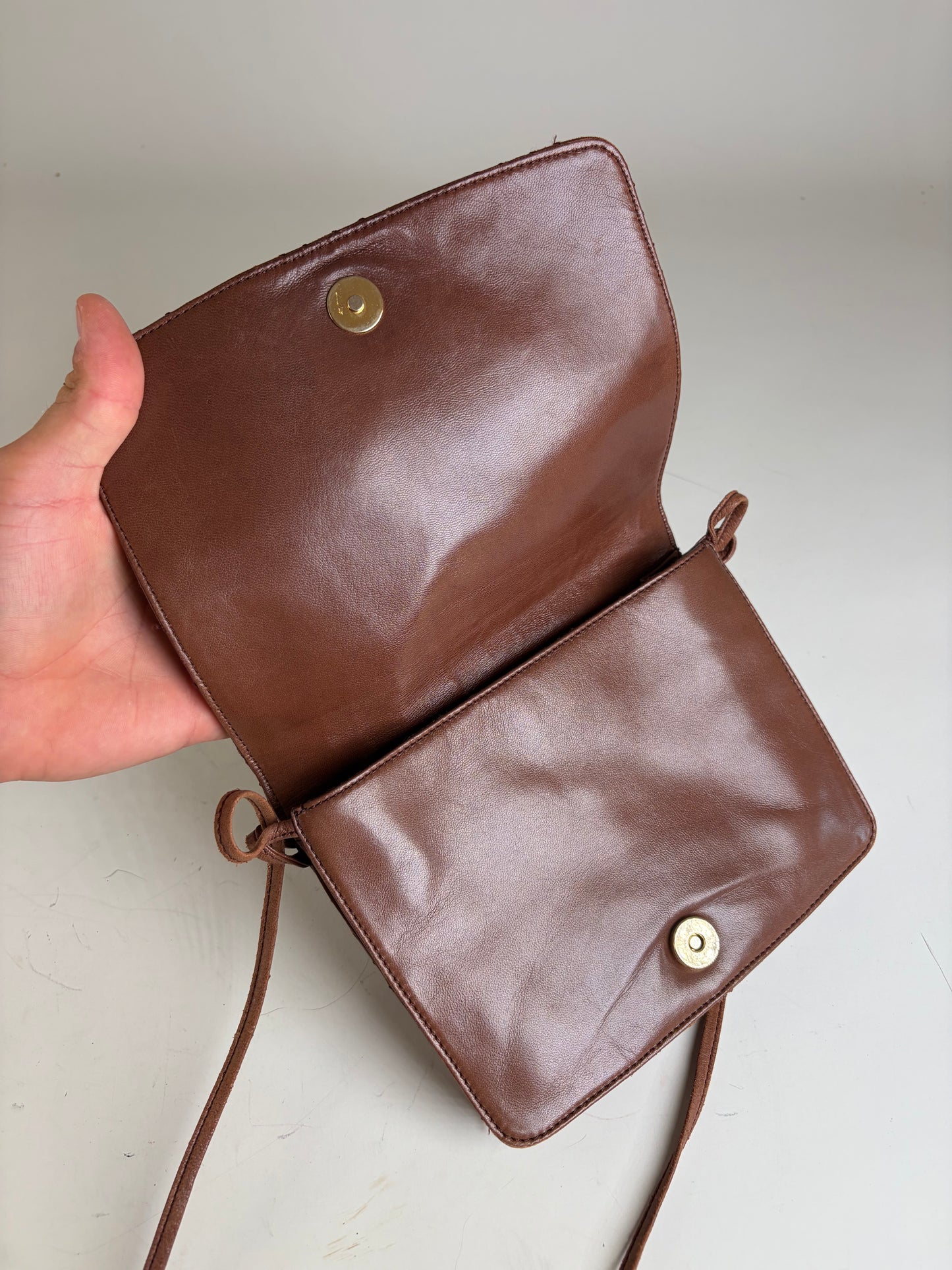 Vintage Loewe Leather Crossbody Bag Brown Gold