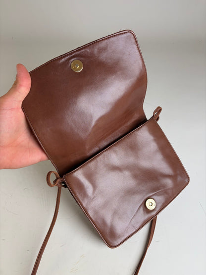 Vintage Loewe Leather Crossbody Bag Brown Gold
