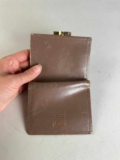 Vintage Givenchy Logo Embossed Leather Wallet Brown Gold