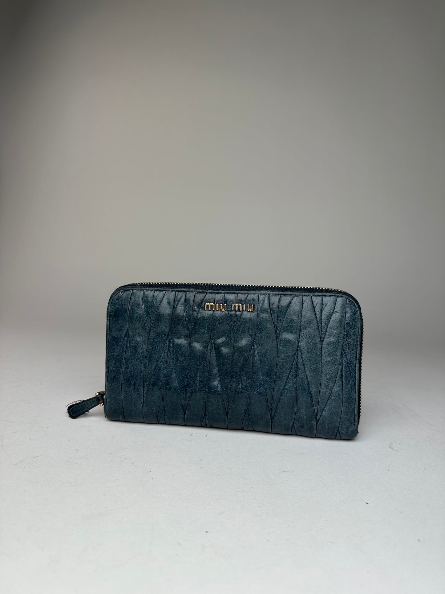 Vintage Miu Miu Leather Zippy Wallet Blue