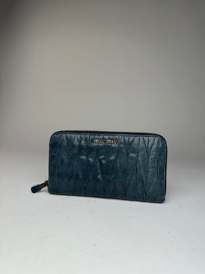 Vintage Miu Miu Leather Zippy Wallet Blue