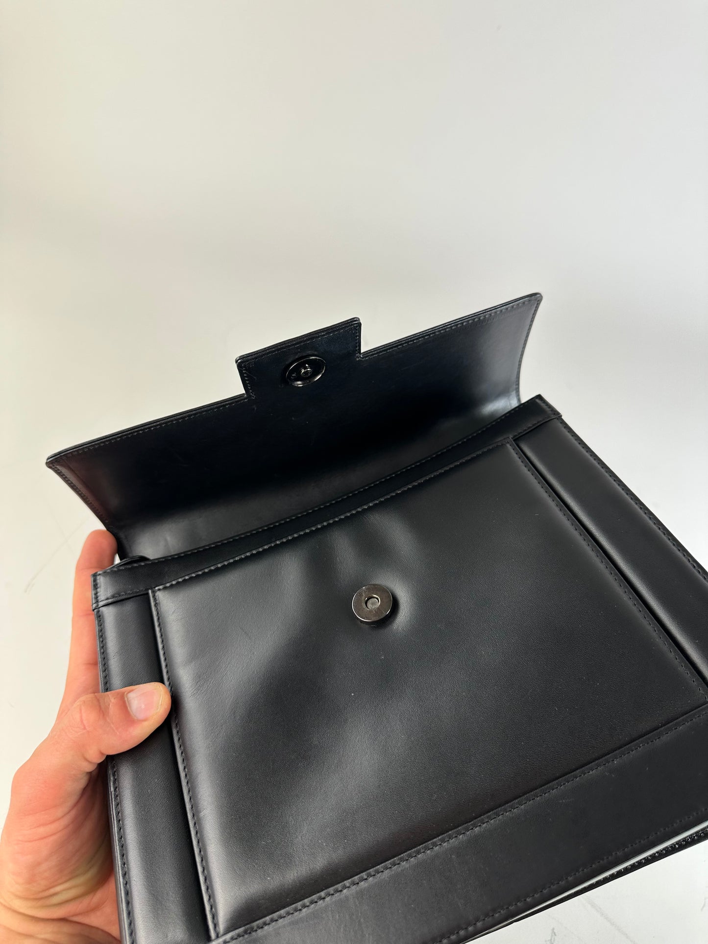 Vintage Givenchy Smooth Leather Handbag Black Silver