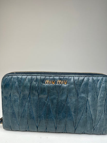 Vintage Miu Miu Leather Zippy Wallet Blue