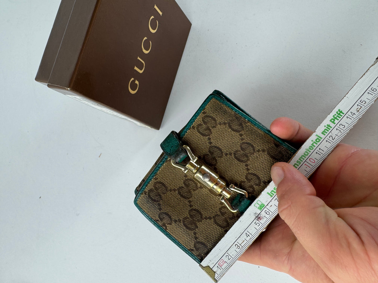 Vintage Gucci Monogram Jackie Wallet Brown Turquoise
