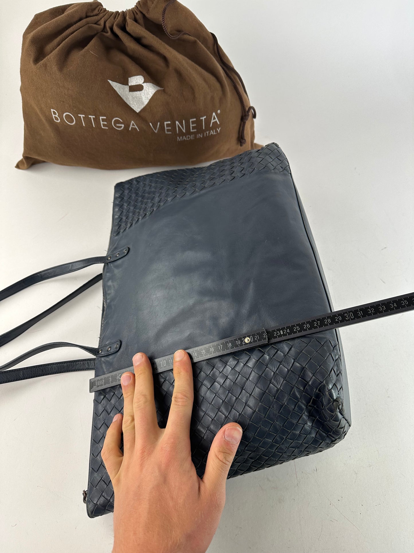 Vintage Bottega Veneta Intrecciato Nappa Leather Shoulder Tote Navy