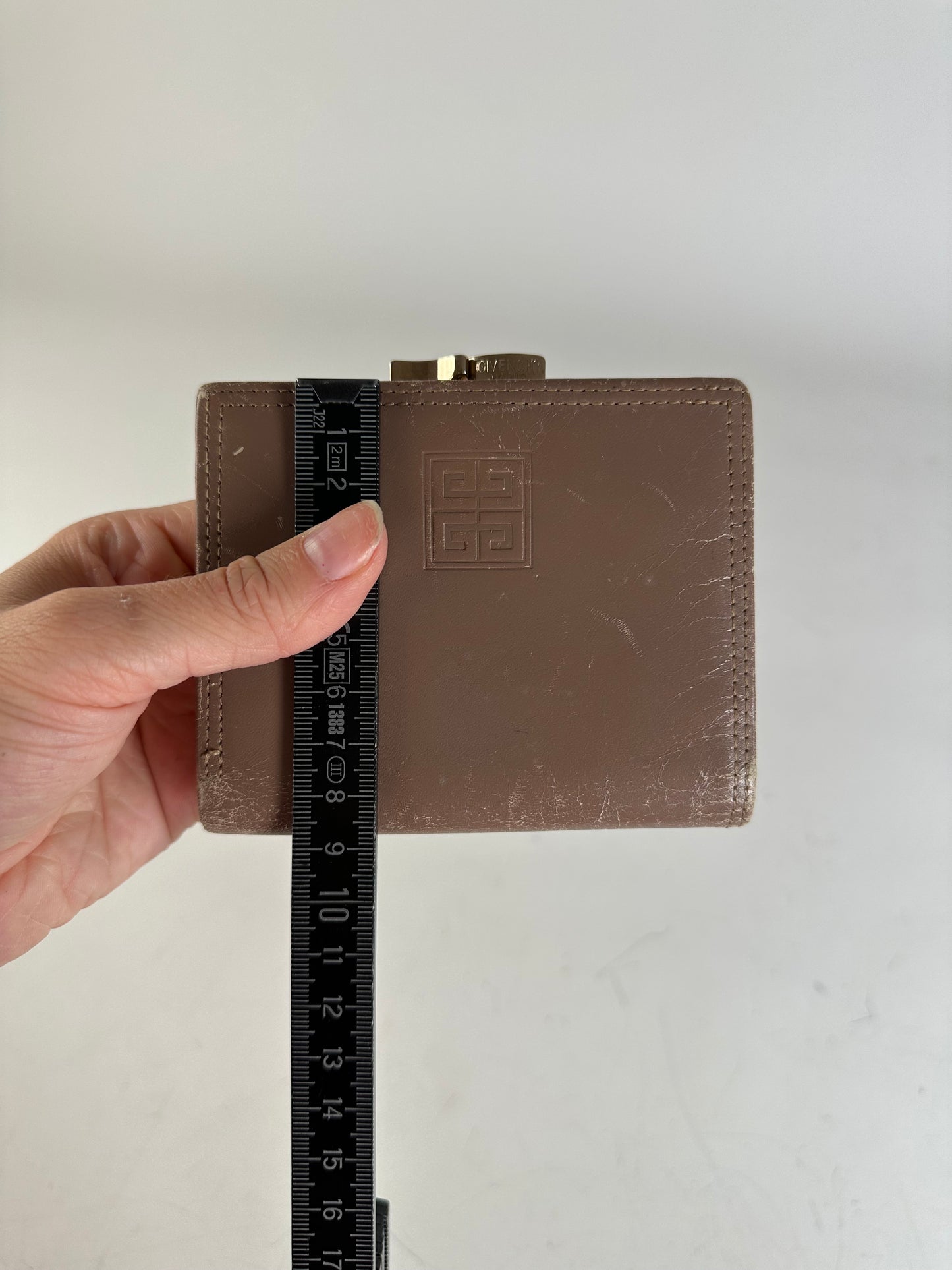 Vintage Givenchy Logo Embossed Leather Wallet Brown Gold