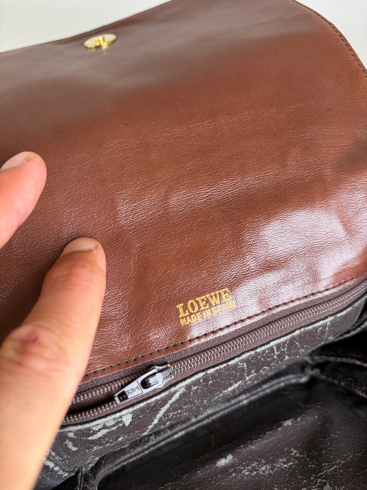 Vintage Loewe Leather Crossbody Bag Brown Gold