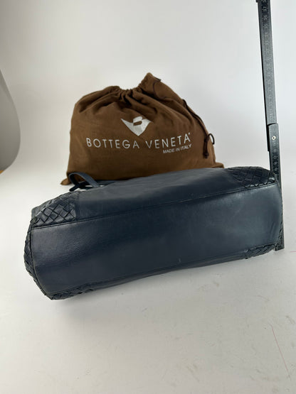 Vintage Bottega Veneta Intrecciato Nappa Leather Shoulder Tote Navy