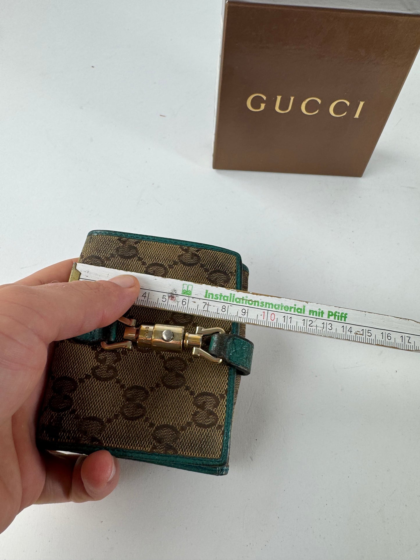 Vintage Gucci Monogram Jackie Wallet Brown Turquoise