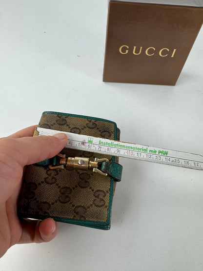 Vintage Gucci Monogram Jackie Wallet Brown Turquoise