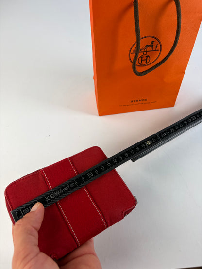 Vintage Hermès Canvas Zip Wallet Red Silver