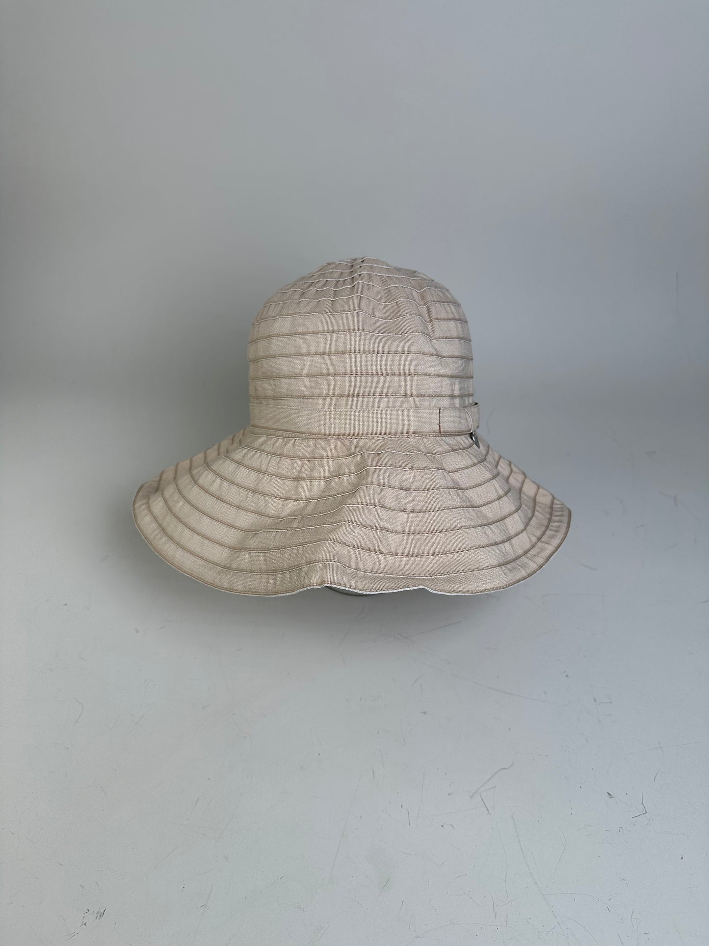 Vintage Courreges Cotton Blend Bucket Hat Beige Silver Accent