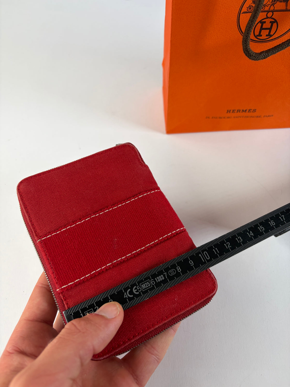 Vintage Hermès Canvas Zip Wallet Red Silver