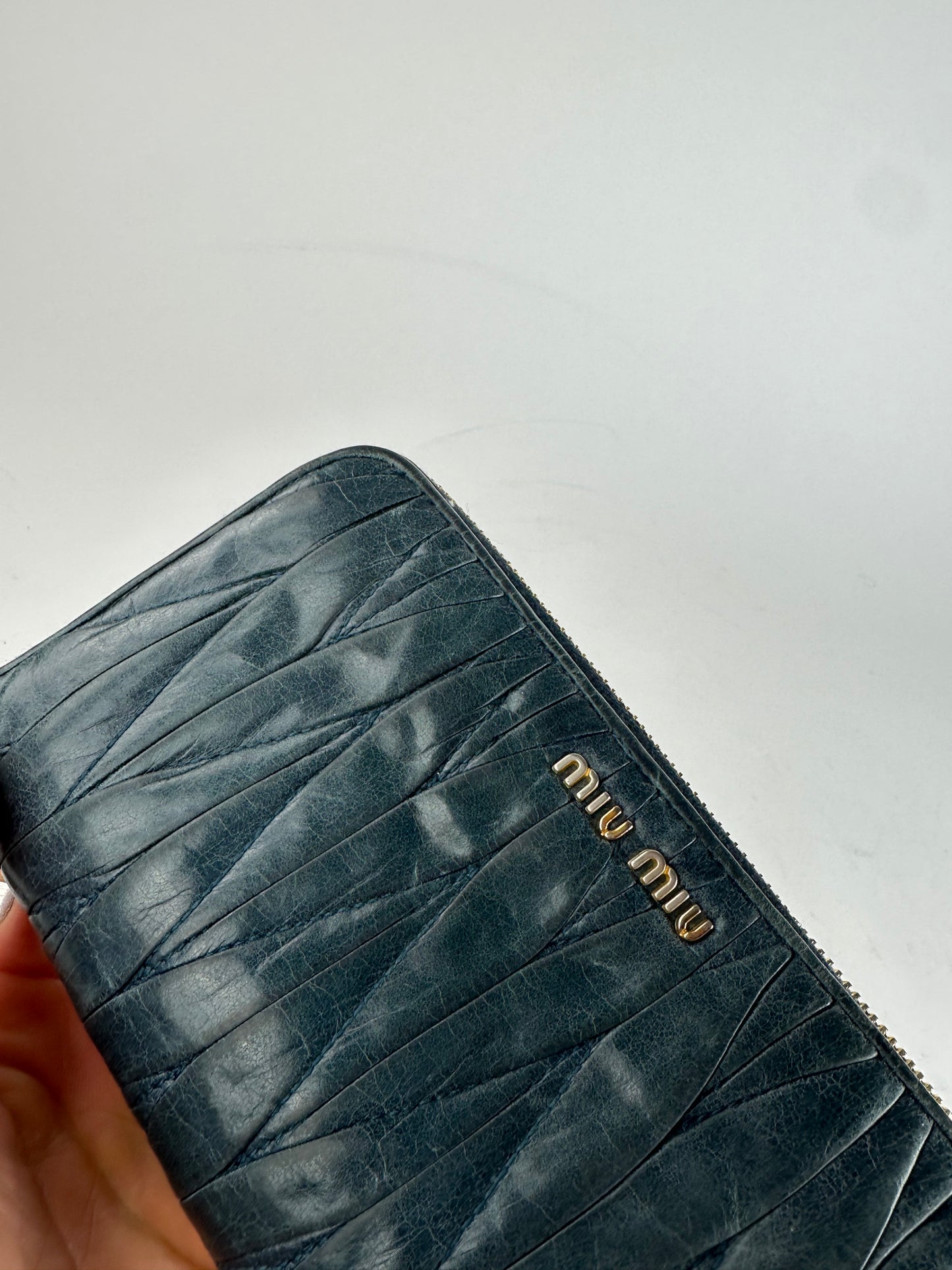Vintage Miu Miu Leather Zippy Wallet Blue