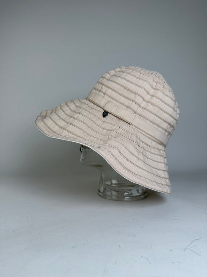 Vintage Courreges Cotton Blend Bucket Hat Beige Silver Accent