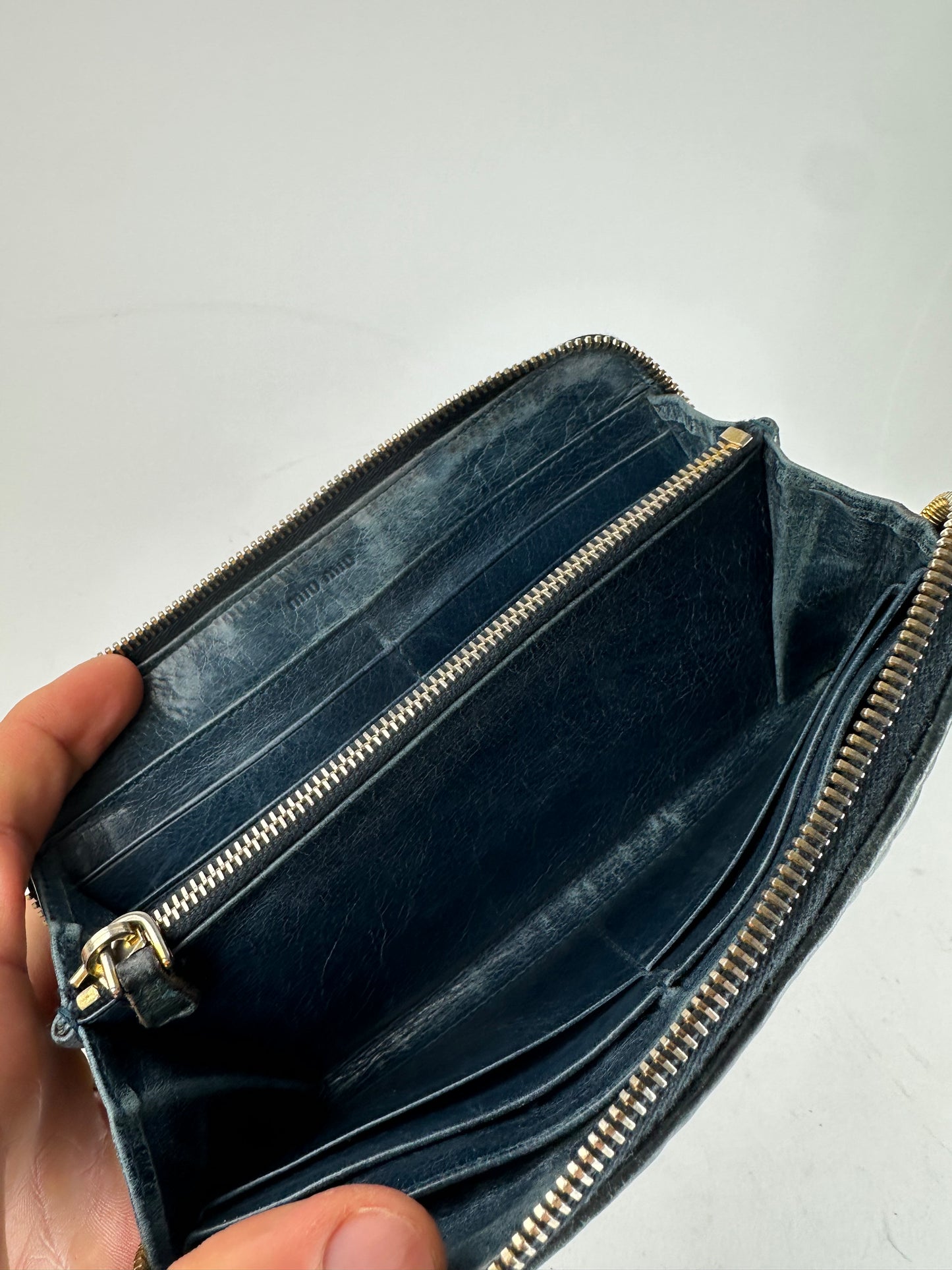Vintage Miu Miu Leather Zippy Wallet Blue