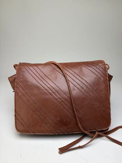Vintage Loewe Leather Crossbody Bag Brown Gold
