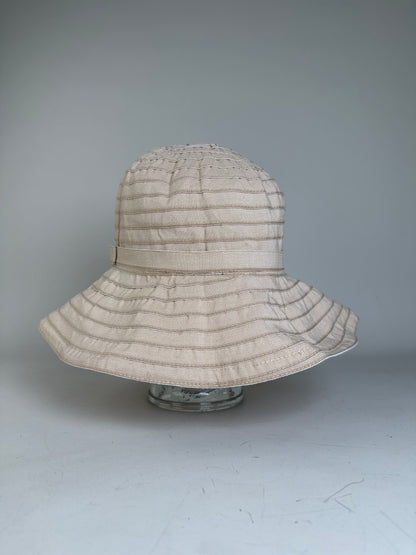 Vintage Courreges Cotton Blend Bucket Hat Beige Silver Accent