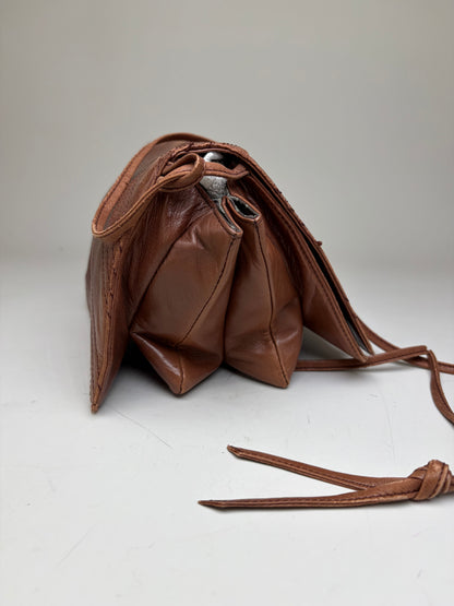 Vintage Loewe Leather Crossbody Bag Brown Gold