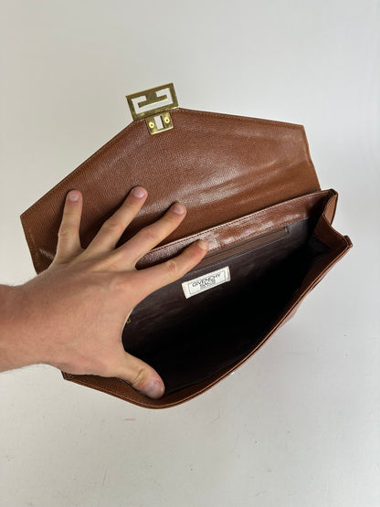Vintage Givenchy GV3 Logo Grained Leather Top Handle Bag Tan