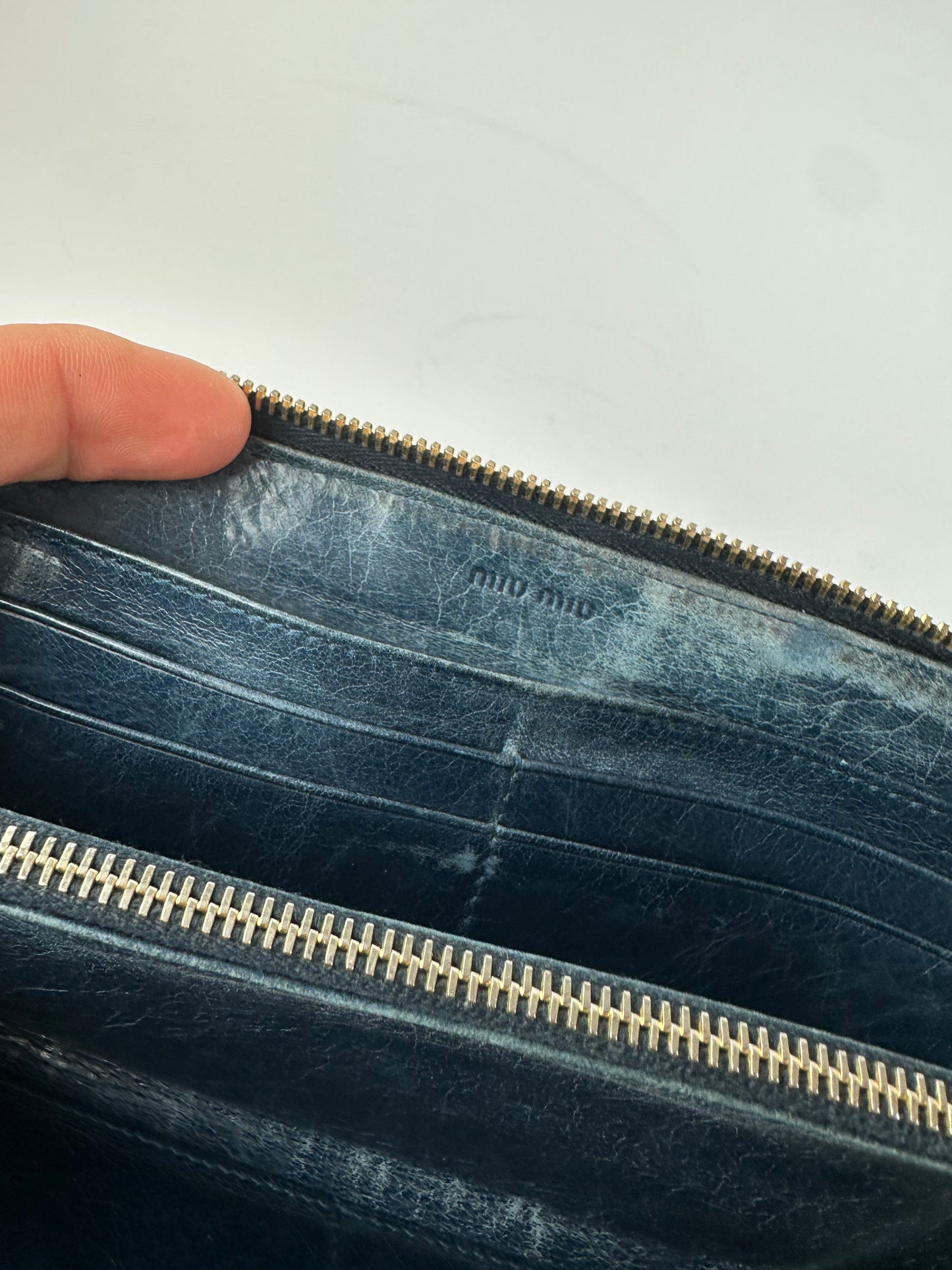 Vintage Miu Miu Leather Zippy Wallet Blue