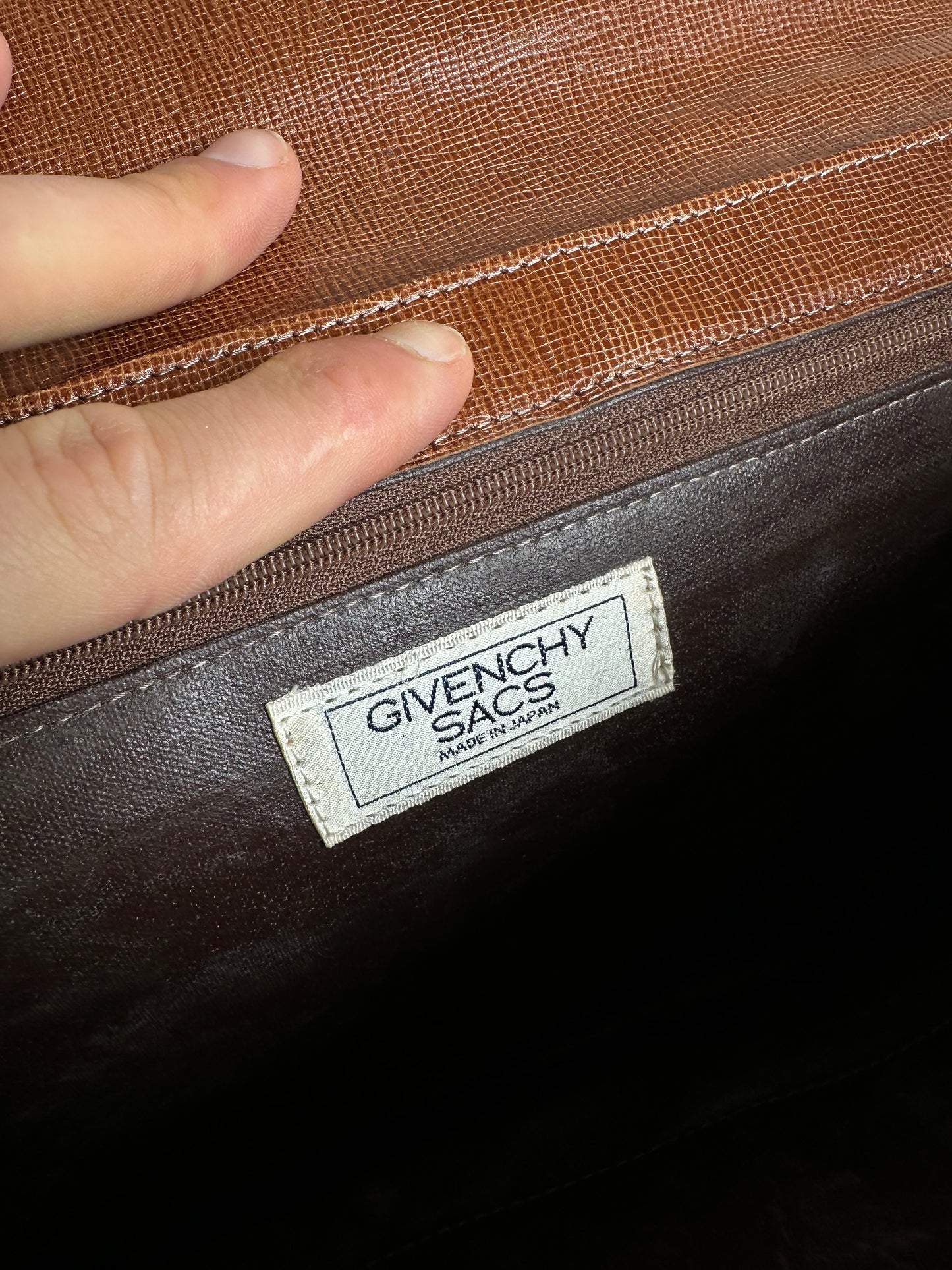 Vintage Givenchy GV3 Logo Grained Leather Top Handle Bag Tan