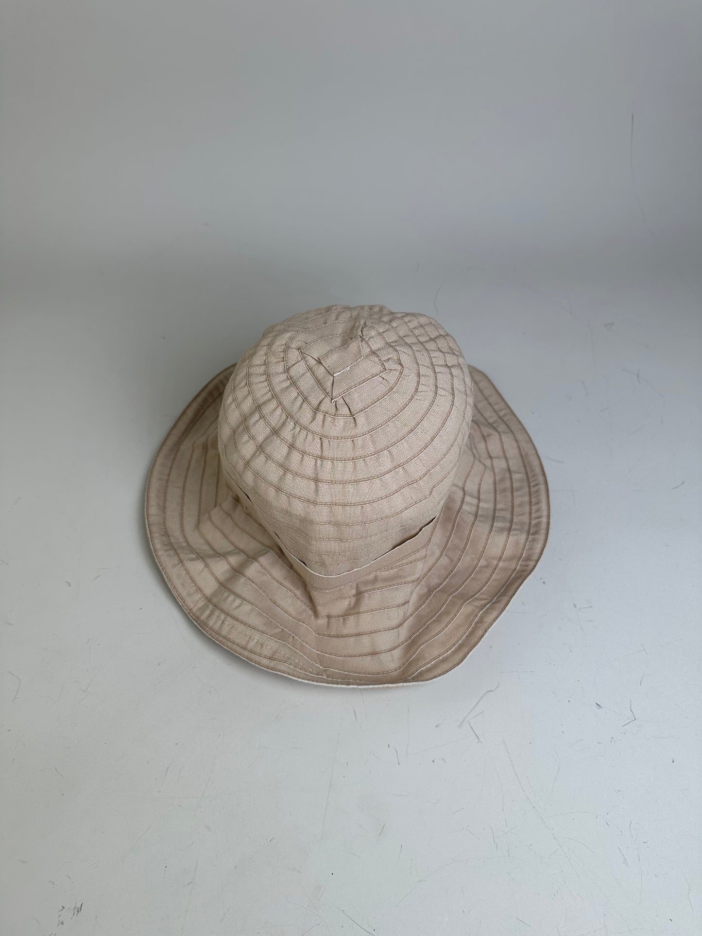 Vintage Courreges Cotton Blend Bucket Hat Beige Silver Accent
