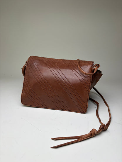 Vintage Loewe Leather Crossbody Bag Brown Gold