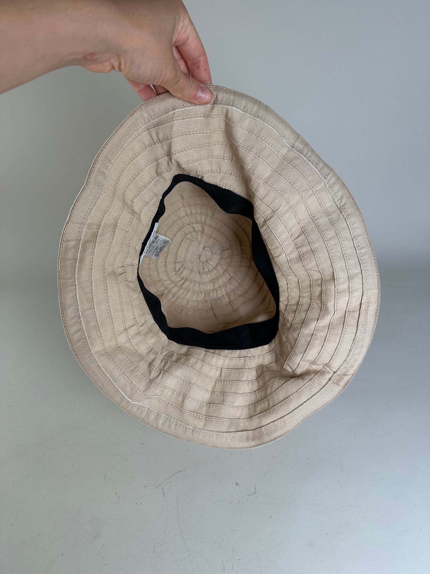 Vintage Courreges Cotton Blend Bucket Hat Beige Silver Accent