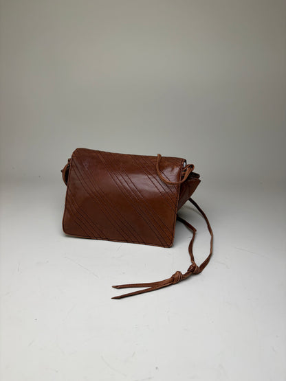 Vintage Loewe Leather Crossbody Bag Brown Gold