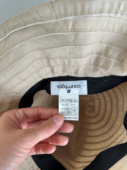 Vintage Courreges Cotton Blend Bucket Hat Beige Silver Accent