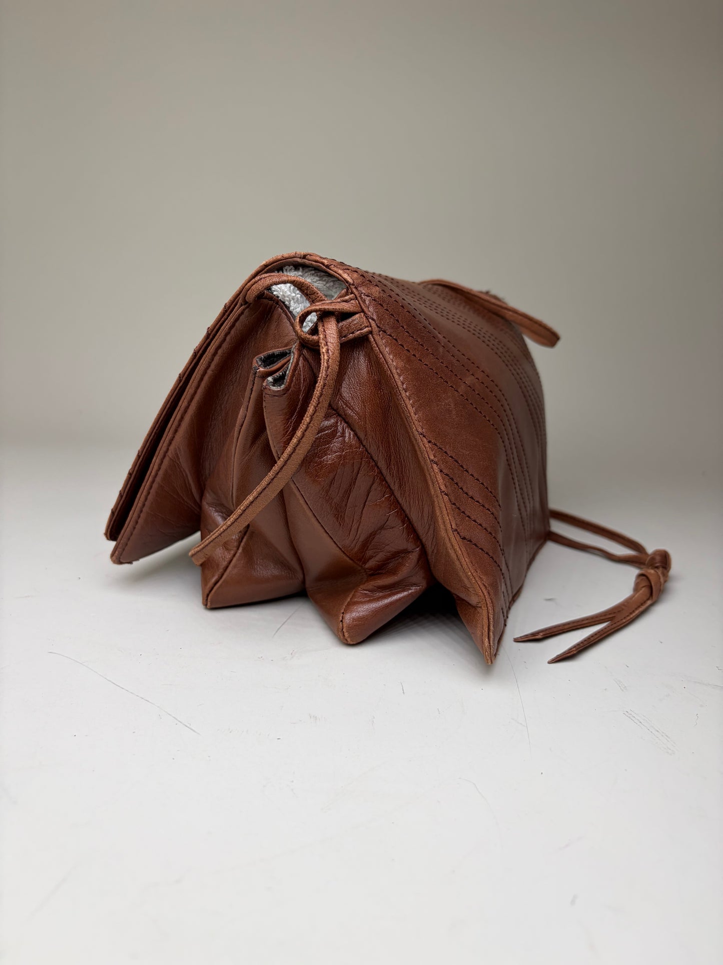 Vintage Loewe Leather Crossbody Bag Brown Gold