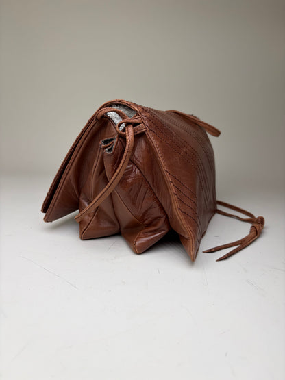 Vintage Loewe Leather Crossbody Bag Brown Gold