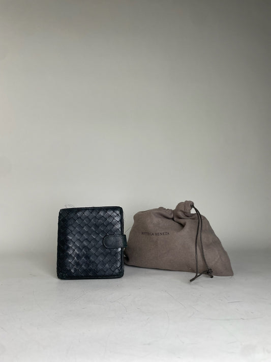 Vintage Bottega Veneta Intrecciato Woven Leather Wallet Black