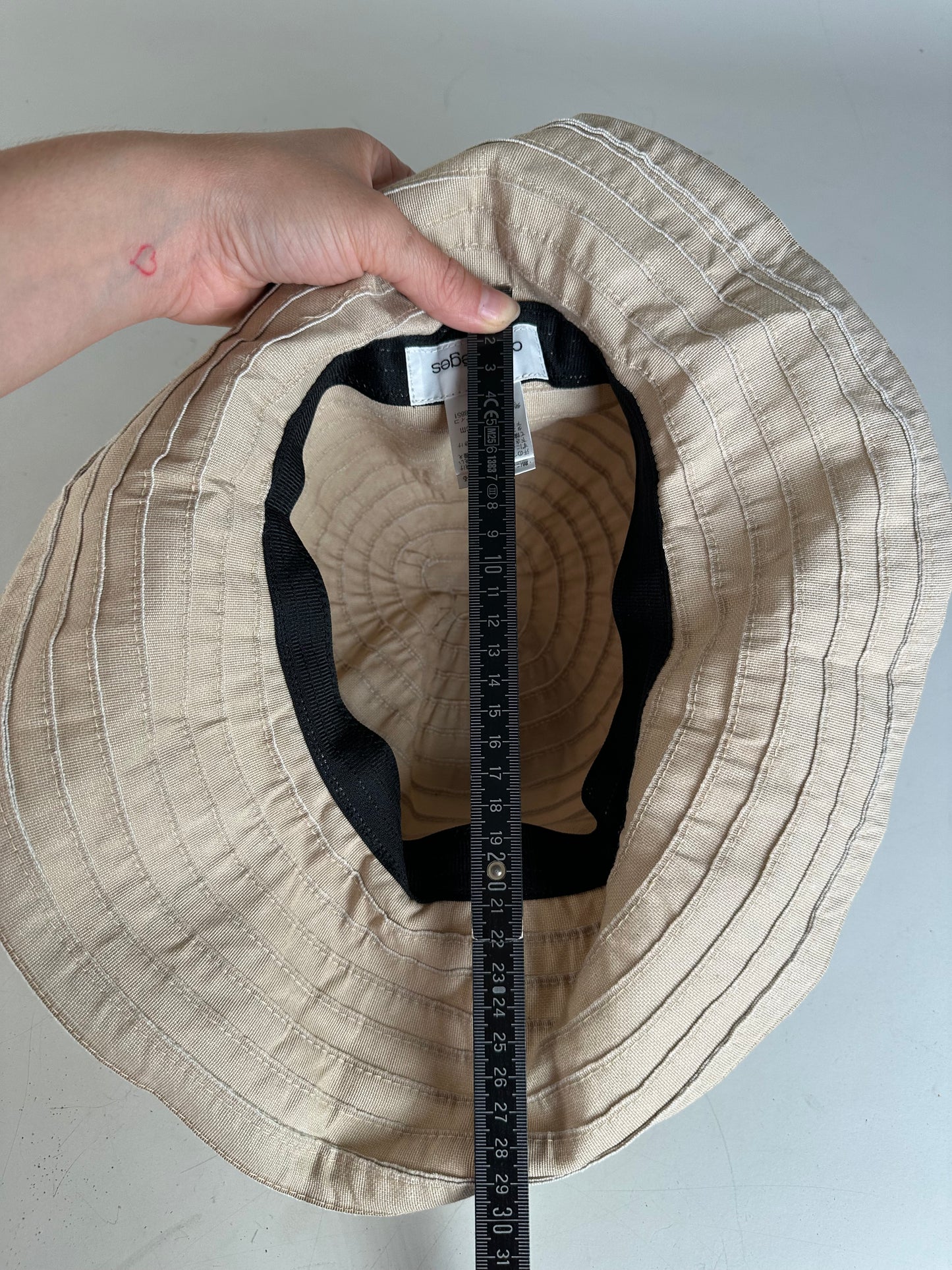 Vintage Courreges Cotton Blend Bucket Hat Beige Silver Accent