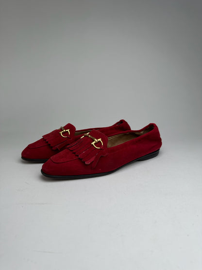 Vintage Gucci Horsebit suede loafer Red