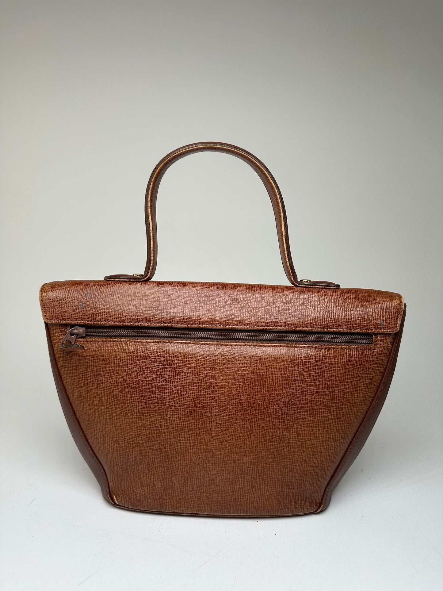Vintage Givenchy GV3 Logo Grained Leather Top Handle Bag Tan