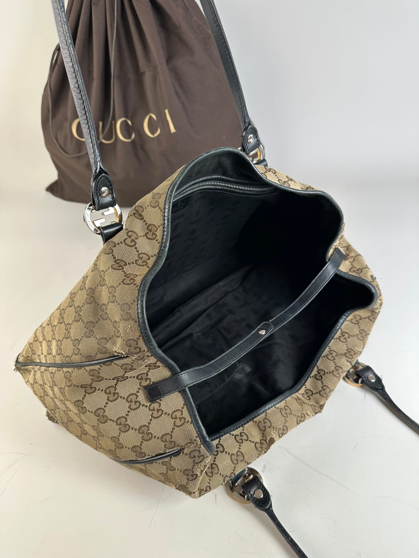 Vintage Gucci GG Supreme Tote Bag Beige Brown Gold
