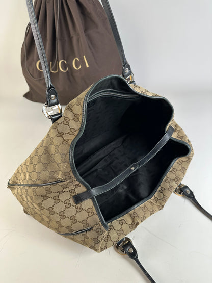 Vintage Gucci GG Supreme Tote Bag Beige Brown Gold