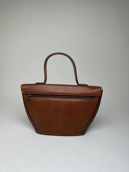 Vintage Givenchy GV3 Logo Grained Leather Top Handle Bag Tan