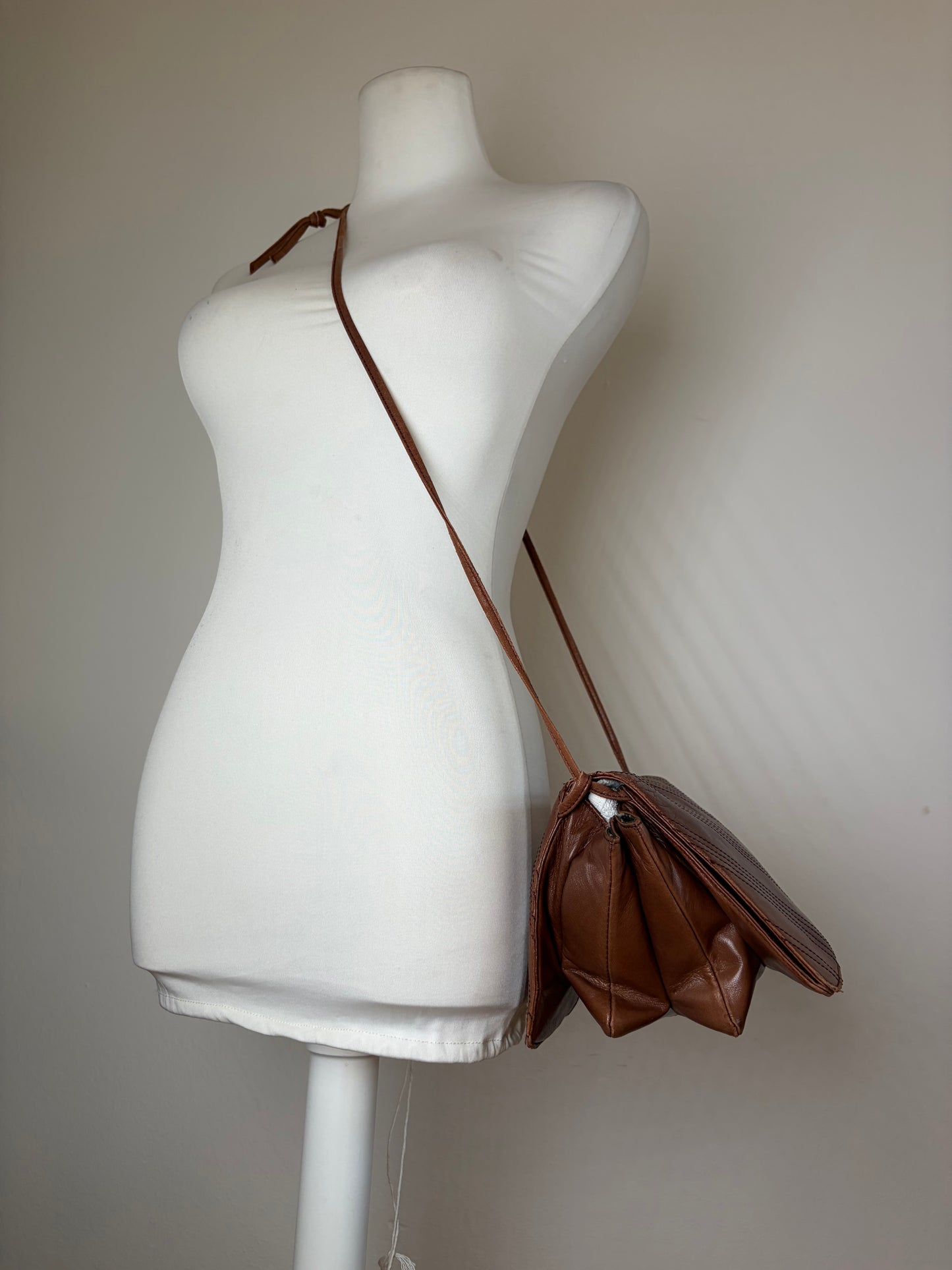 Vintage Loewe Leather Crossbody Bag Brown Gold